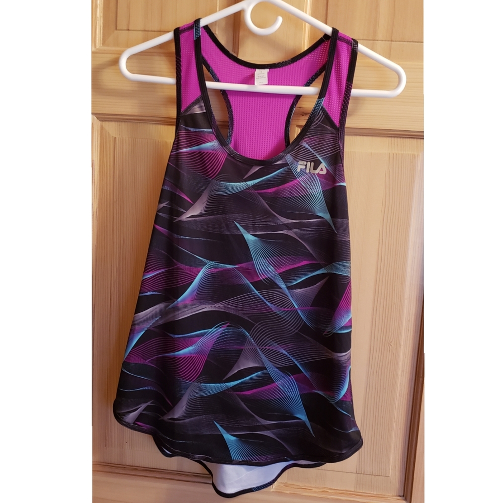 FILA Tank Small Black/Multi Racerback Sleeveless Tank Women's Workout Sport NWOT